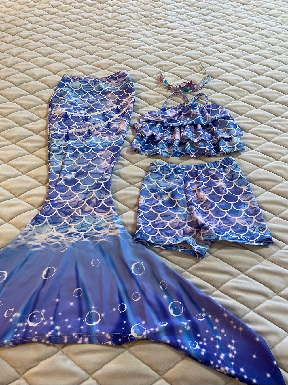 Blue Mermaid Tail Costume Set for Kids - 4 Pieces